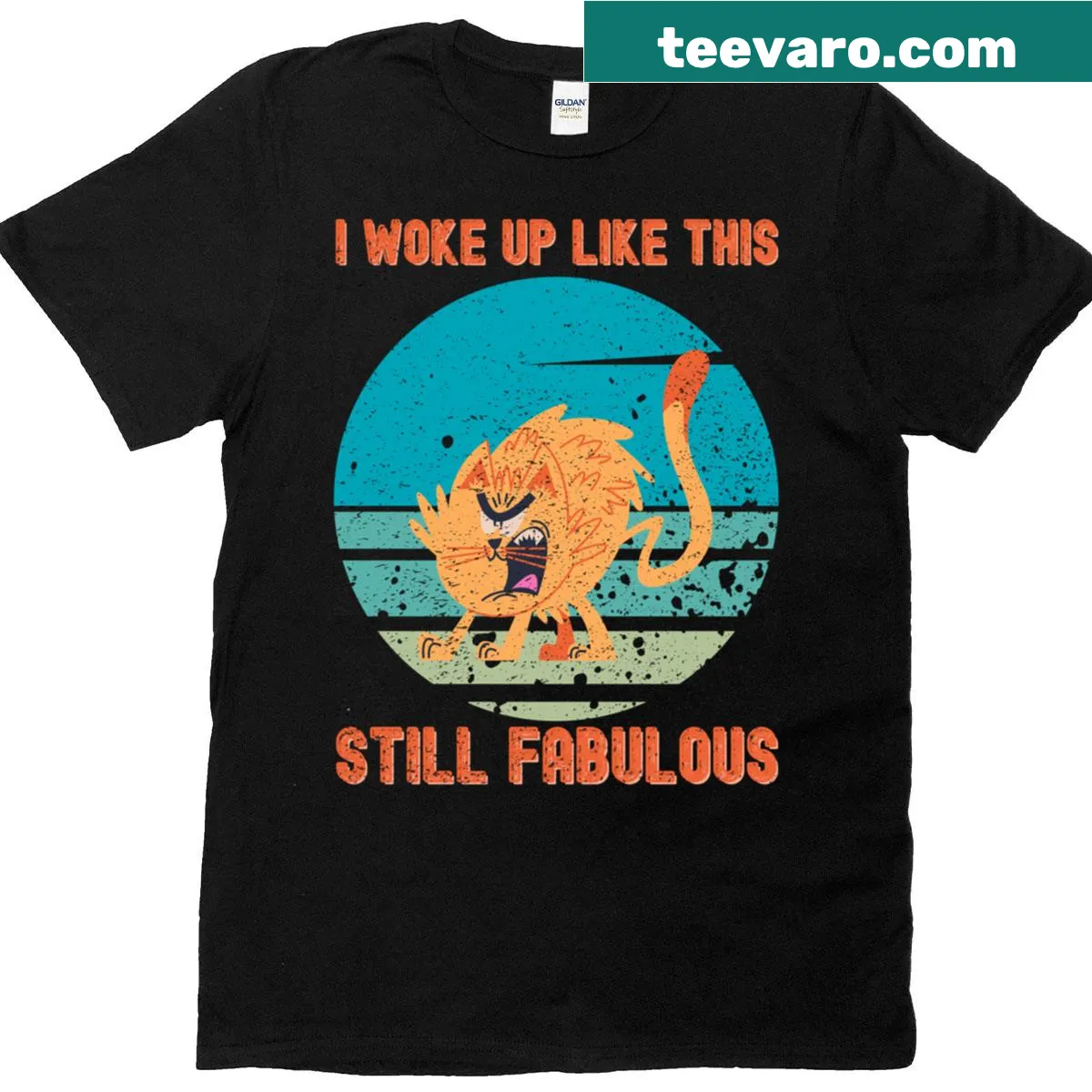 Retro t-shirt with a grumpy cat and humorous text — on a men's t-shirt