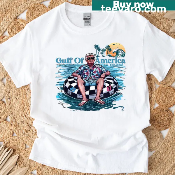 Retro t-shirt with humorous political text and sunset graphic