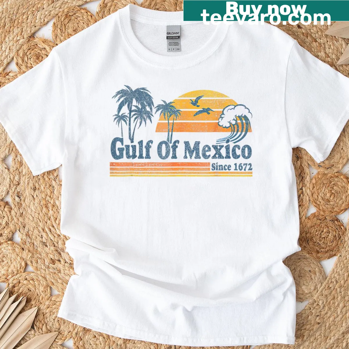 Retro vintage Gulf Of Mexico Since 1672 beach t-shirt — on a men's t-shirt