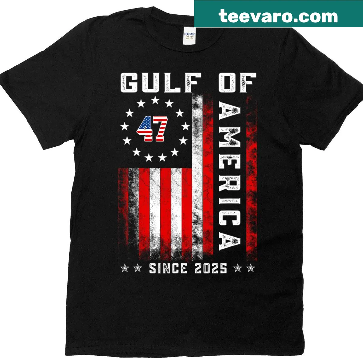 Funny vintage-style USA flag T-shirt — on a men's t-shirt