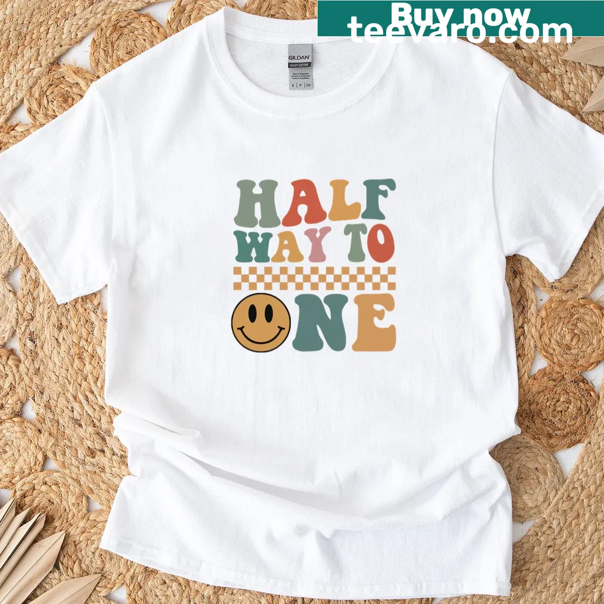 Retro milestone T-shirt marking halfway to one — on a men's t-shirt