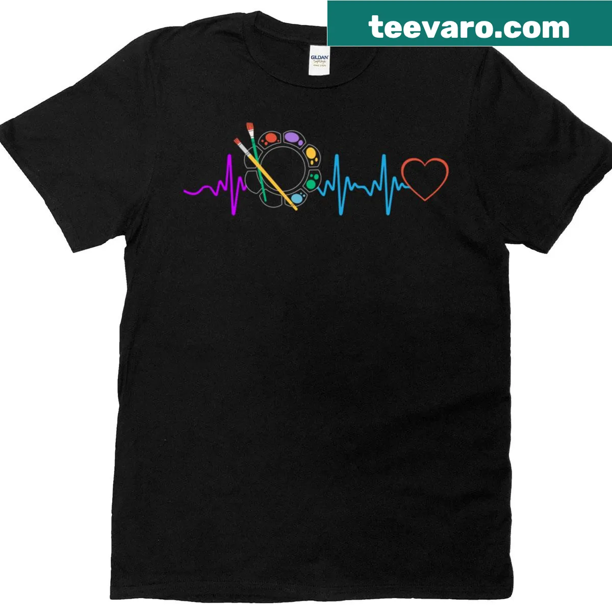 Minimalist heartbeat design with diamond painting embellishments — on a men's t-shirt