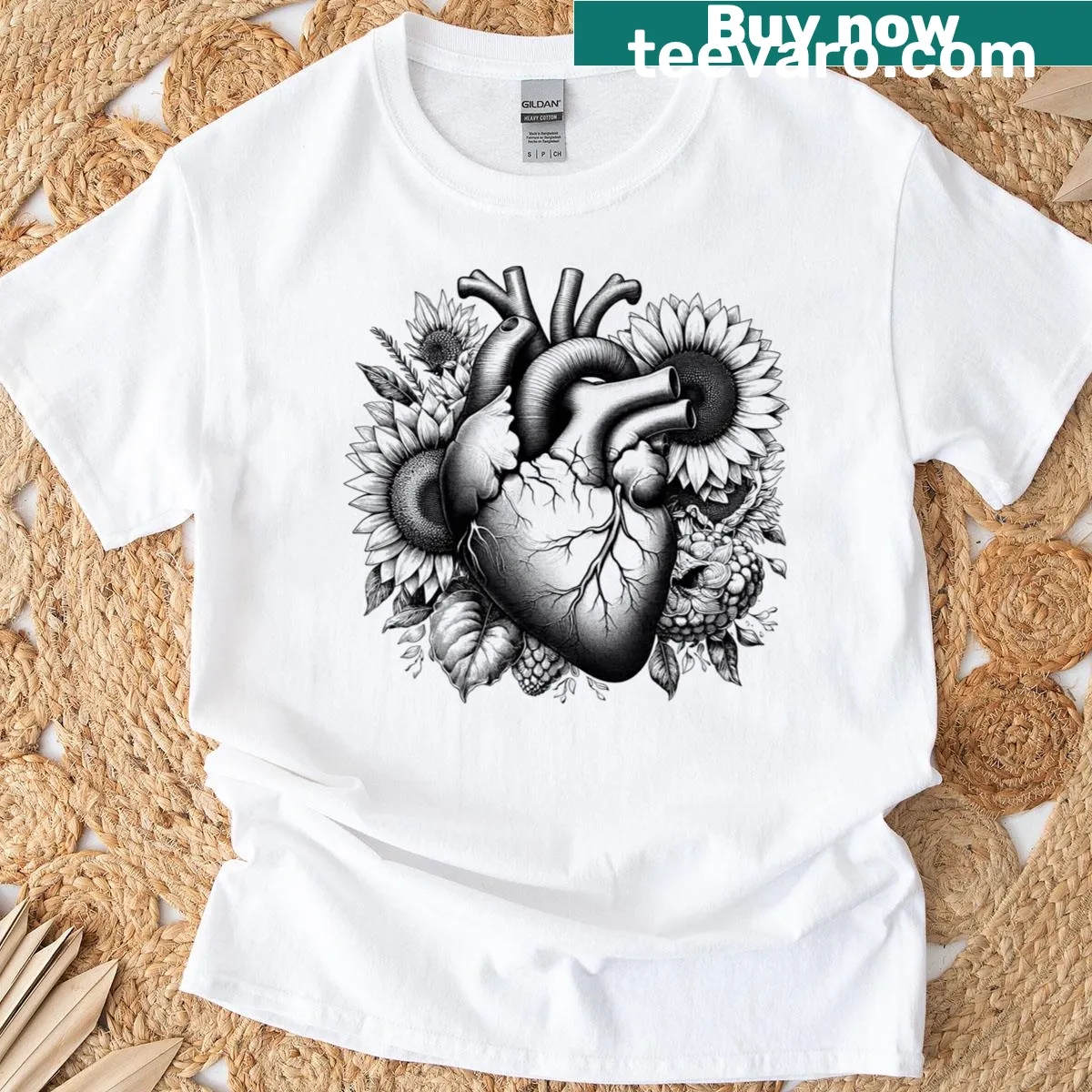 T-shirt featuring hearts and flowers design — on a men's t-shirt