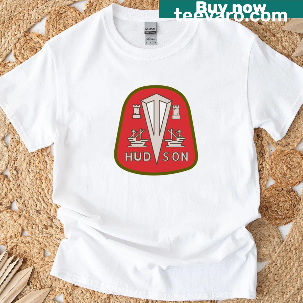 Hudson Car Company logo t-shirt — on a men's t-shirt