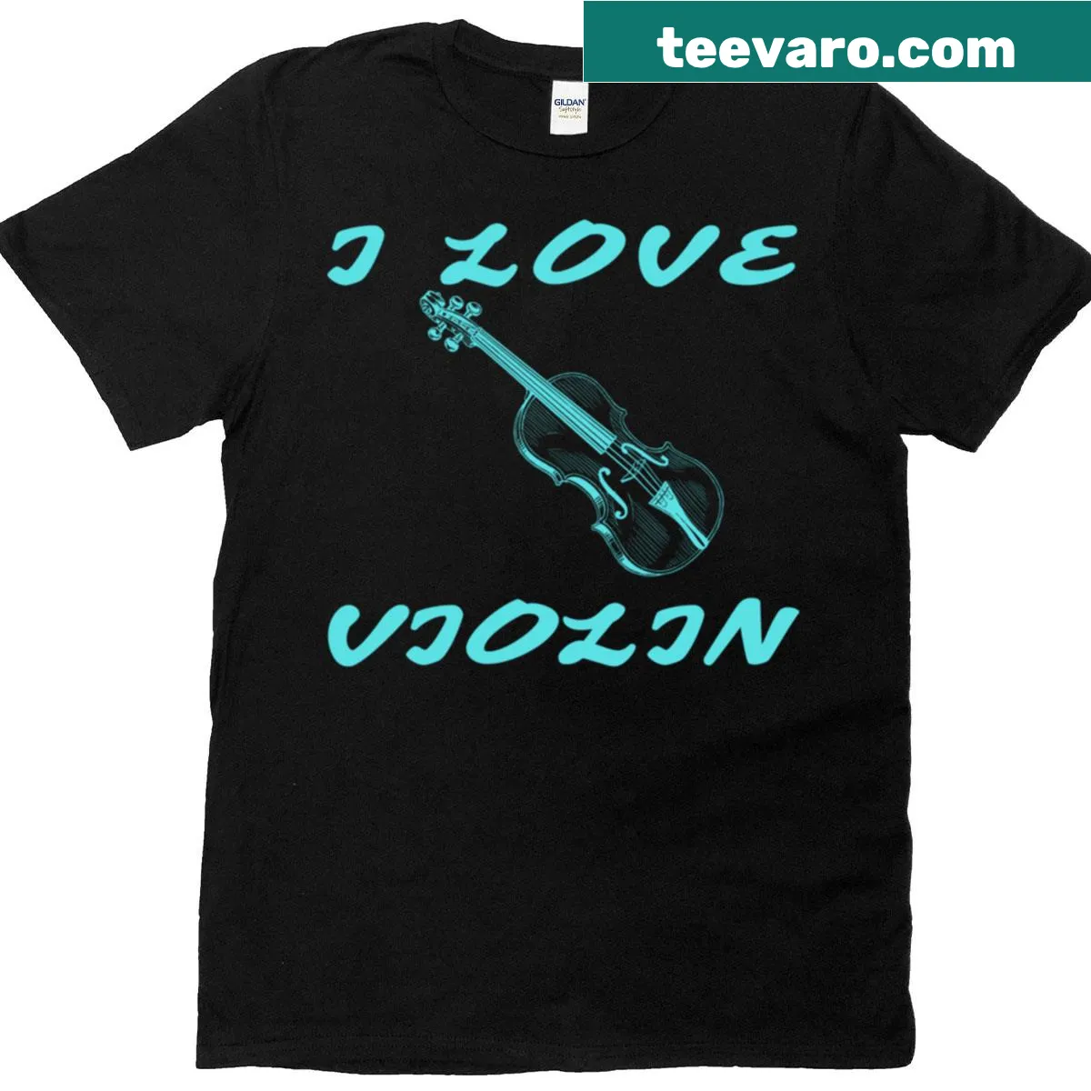 Cool graphic t-shirt for violin lovers with fun musical design — on a men's t-shirt