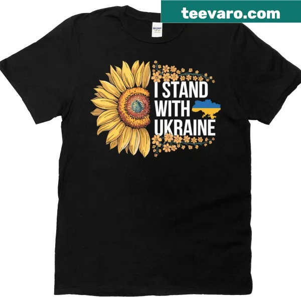 T-shirt with a sunflower and the phrase 'I Stand With Ukraine'