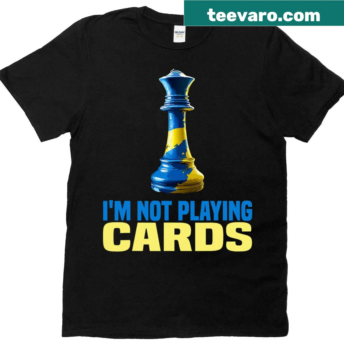 Bold political statement t-shirt featuring the phrase 'I'm Not Playing Cards Zelensky Words 2025 To Trump' — on a men's t-shirt
