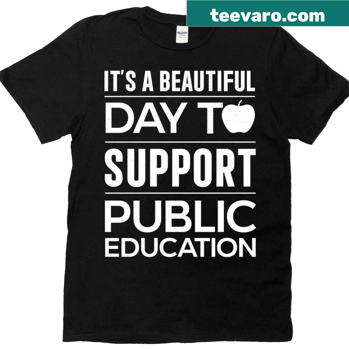 T-shirt promoting support for public education with bold text. — on a men's t-shirt
