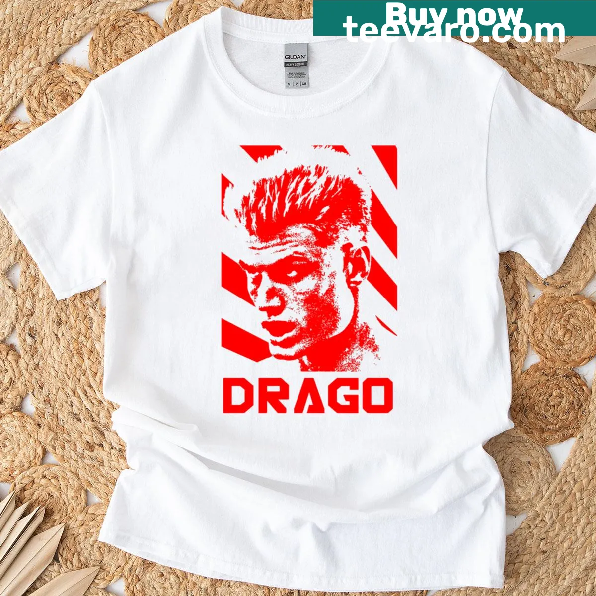 Retro Ivan Drago t-shirt inspired by Rocky movies featuring a boxing design — on a men's t-shirt