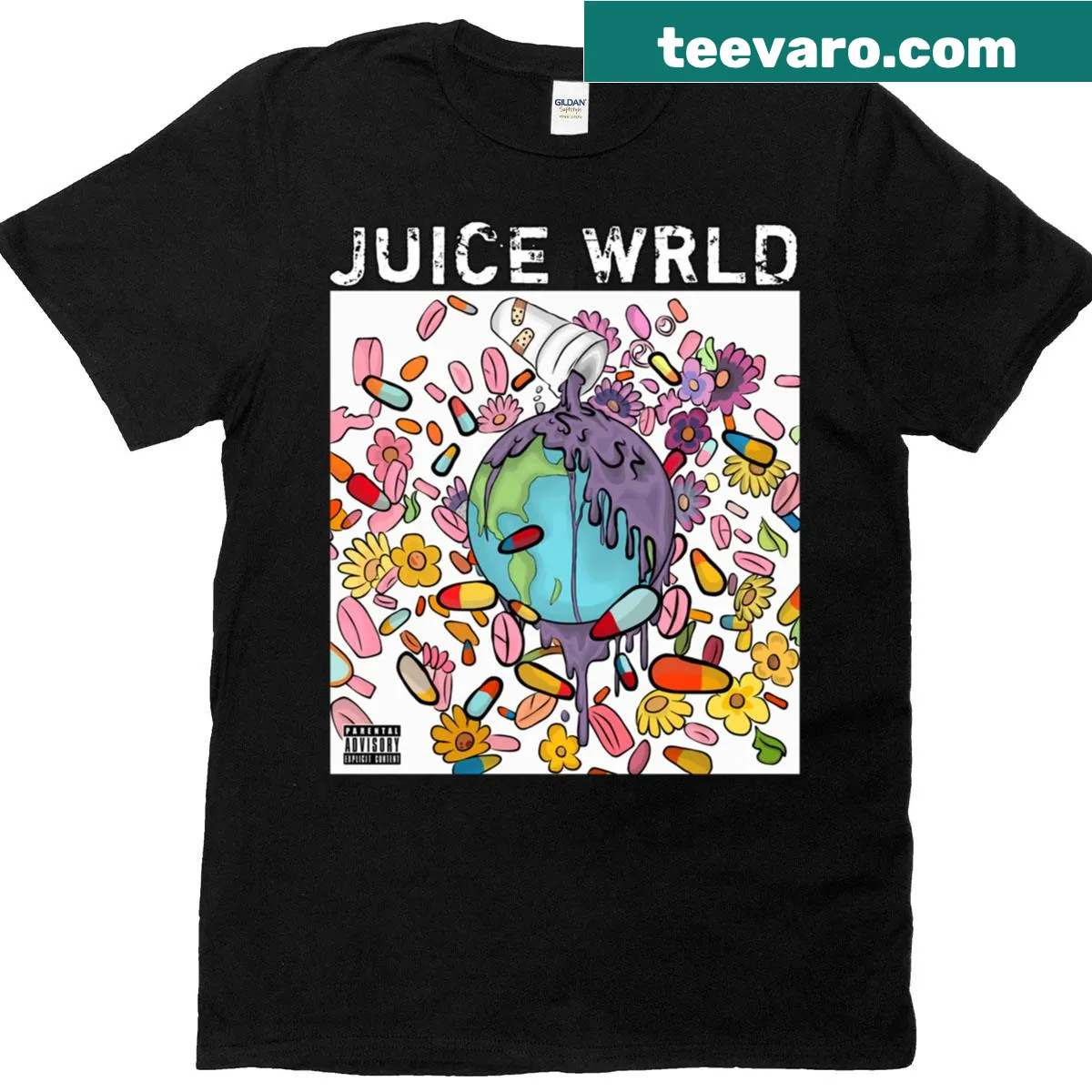 Tribute t-shirt featuring Juice Wrld graphic — on a men's t-shirt