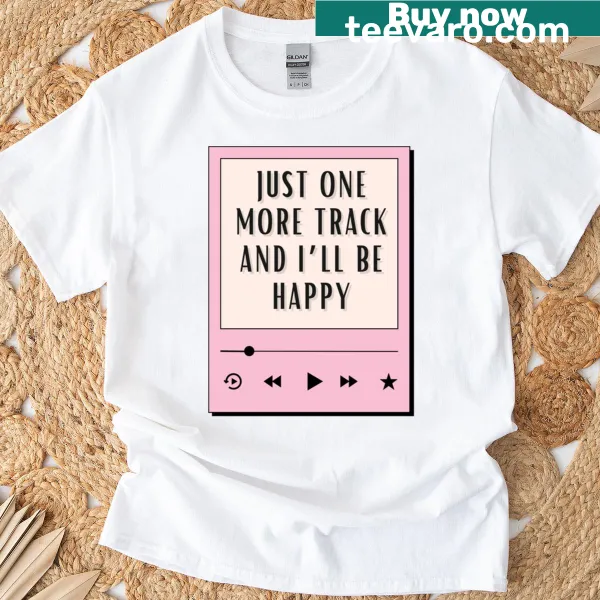 Sound addict T-shirt with 'Just One More Track' text for music lovers