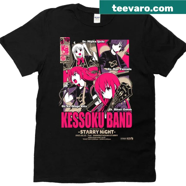 T-shirt featuring Kessoku Band design with a starry night theme
