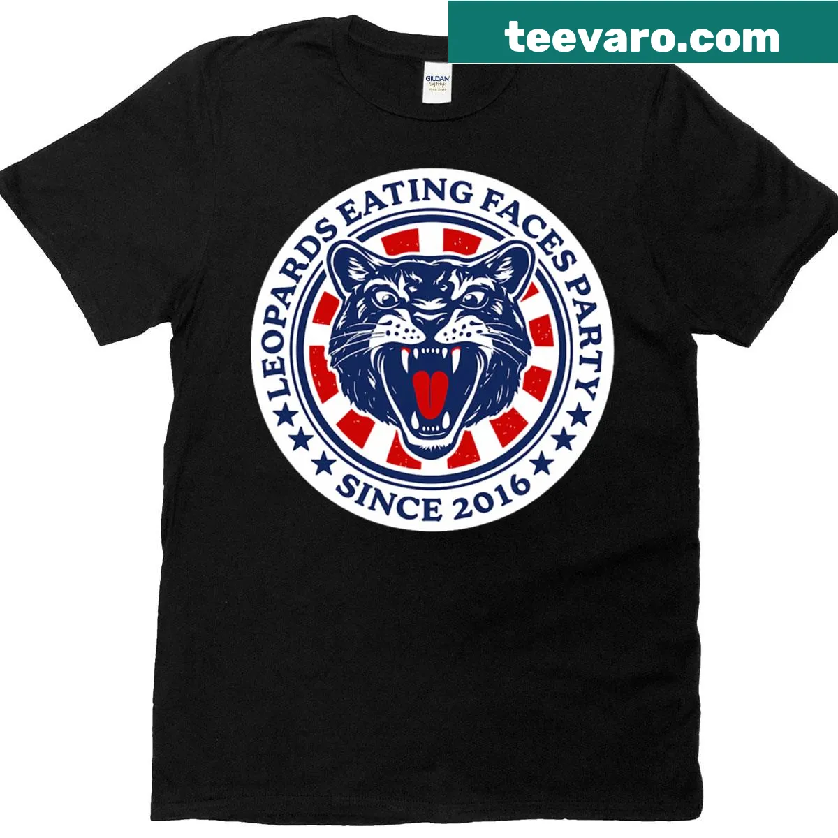 Funny political t-shirt with leopards and humorous saying — on a men's t-shirt