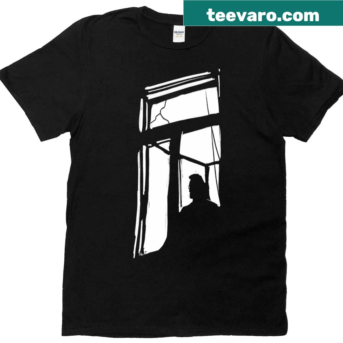 Silhouette of a person lost in thought by a window on a T-shirt — on a men's t-shirt