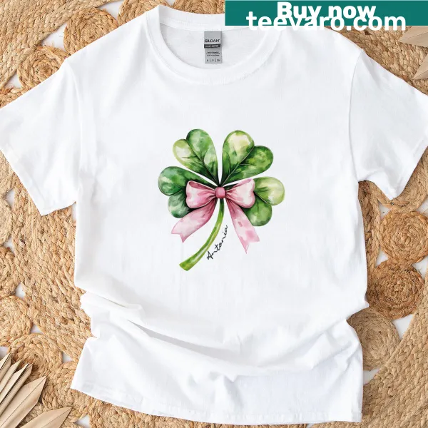 T-shirt with a playful shamrock bow design for St. Patrick's Day