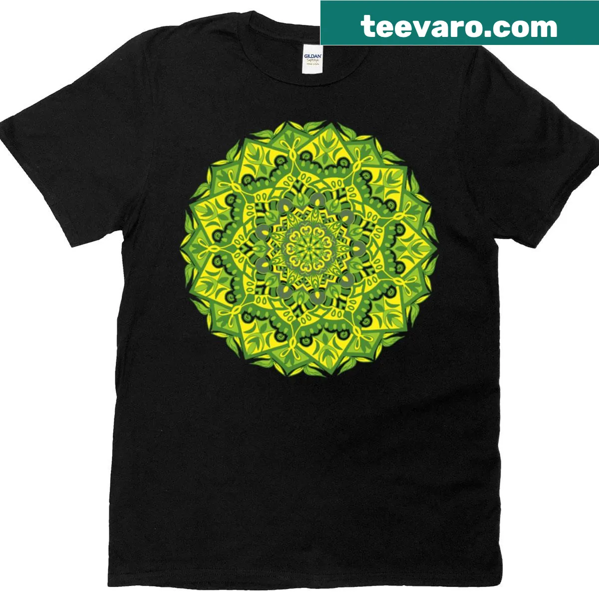 Illustrated mandala flower design on a T-shirt — on a men's t-shirt