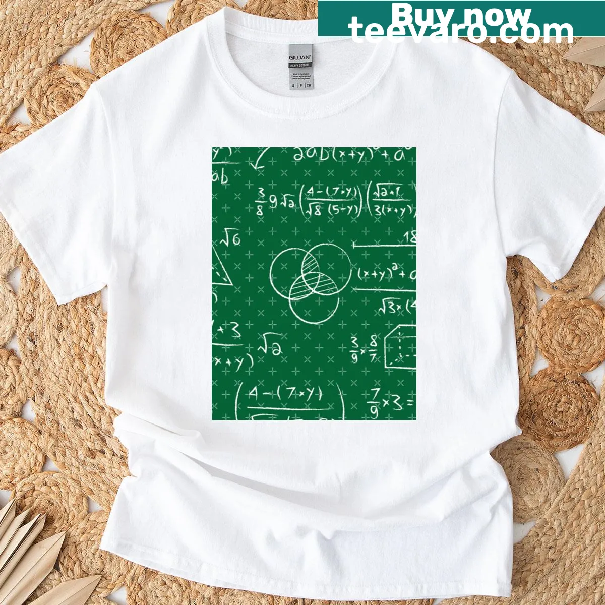 T-shirt featuring mathematical equations and formulas. — on a men's t-shirt