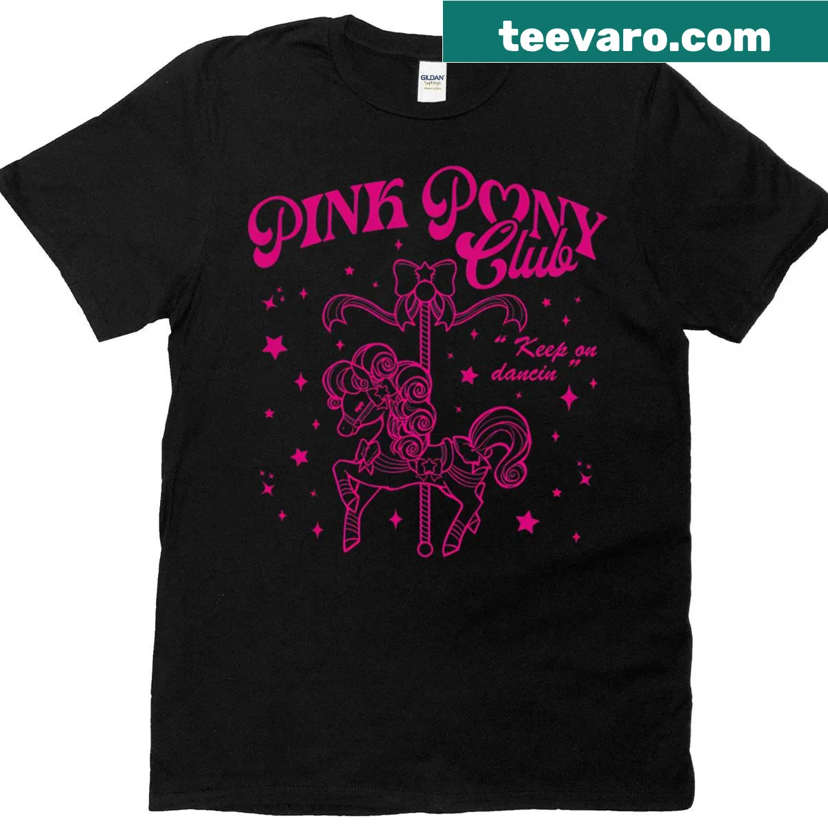 Playful girls t-shirt with a pony in heels and disco theme — on a men's t-shirt