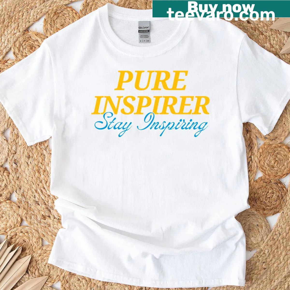 Inspirational T-shirt with 'Pure Inspirer Stay Inspiring' text — on a men's t-shirt