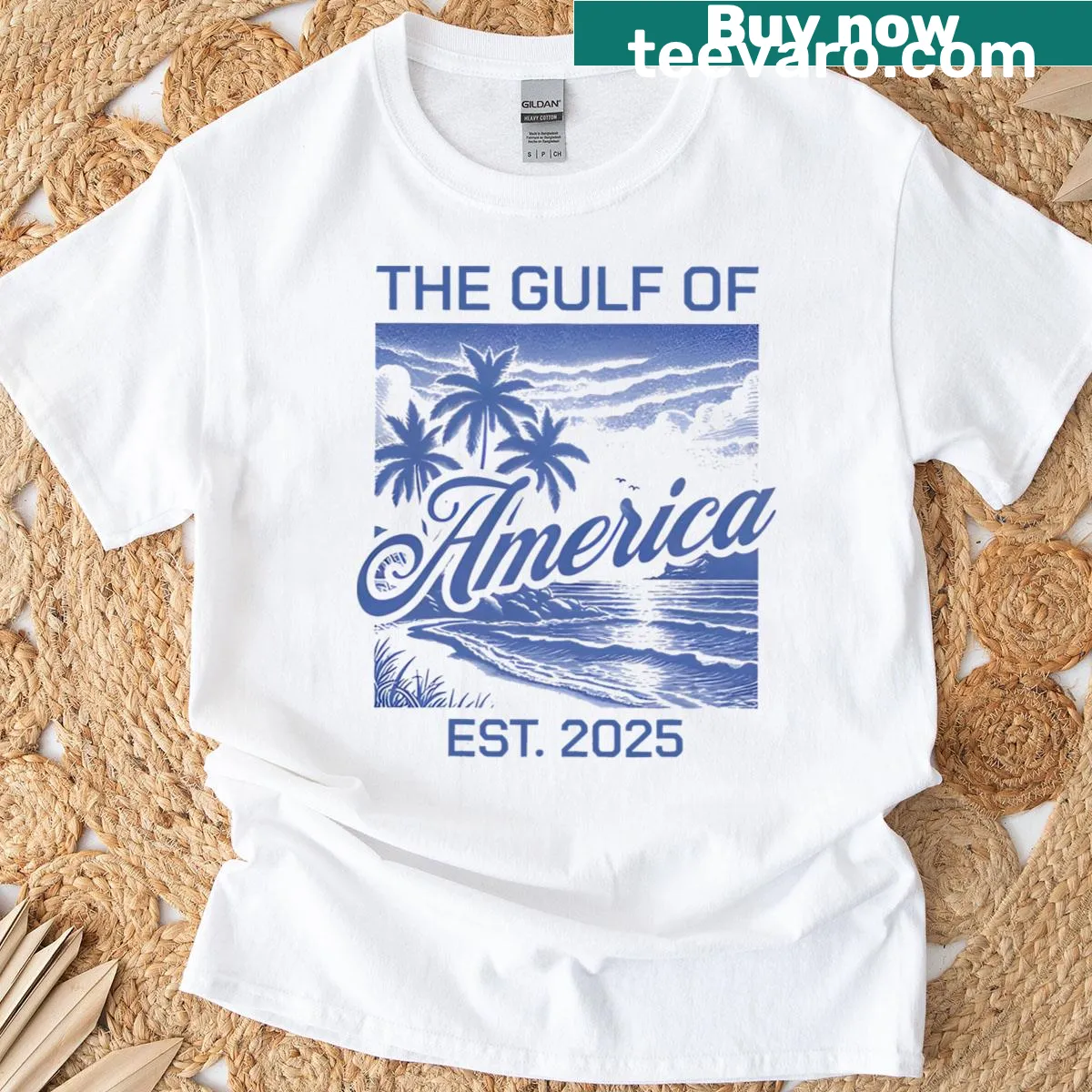Vintage-style t-shirt featuring American flag and Gulf imagery — on a men's t-shirt