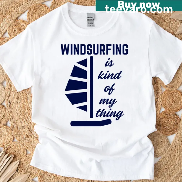 Retro abstract windsurfing T-shirt with playful slogan