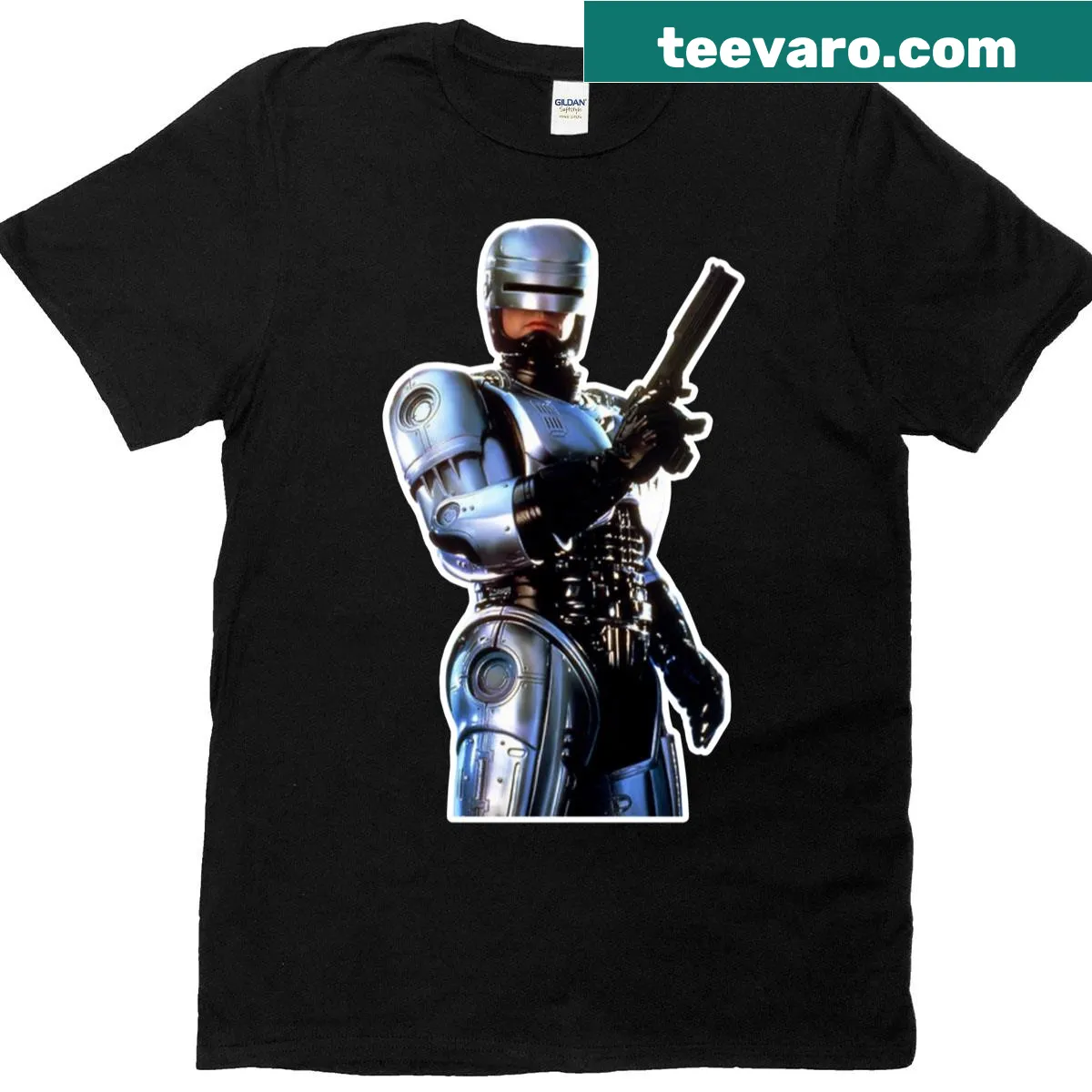 Robocop T-shirt featuring an illustration of the iconic character — on a men's t-shirt