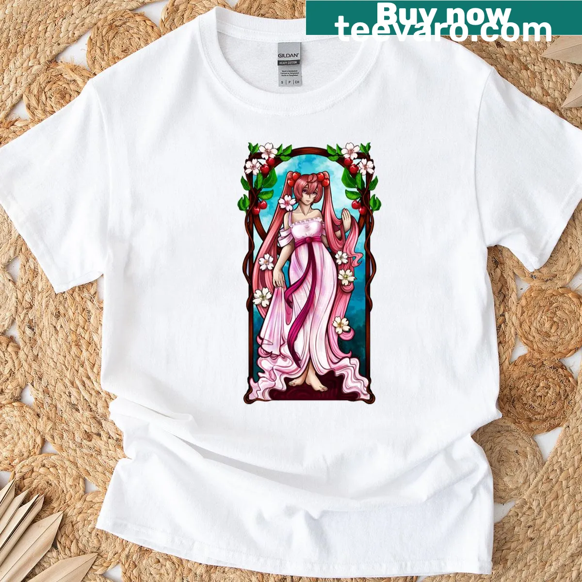 Character design with cherry blossoms on a T-shirt — on a men's t-shirt