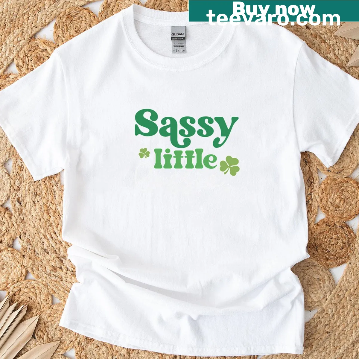 Cartoon graphic of a sassy lassie for St. Patrick's Day — on a men's t-shirt