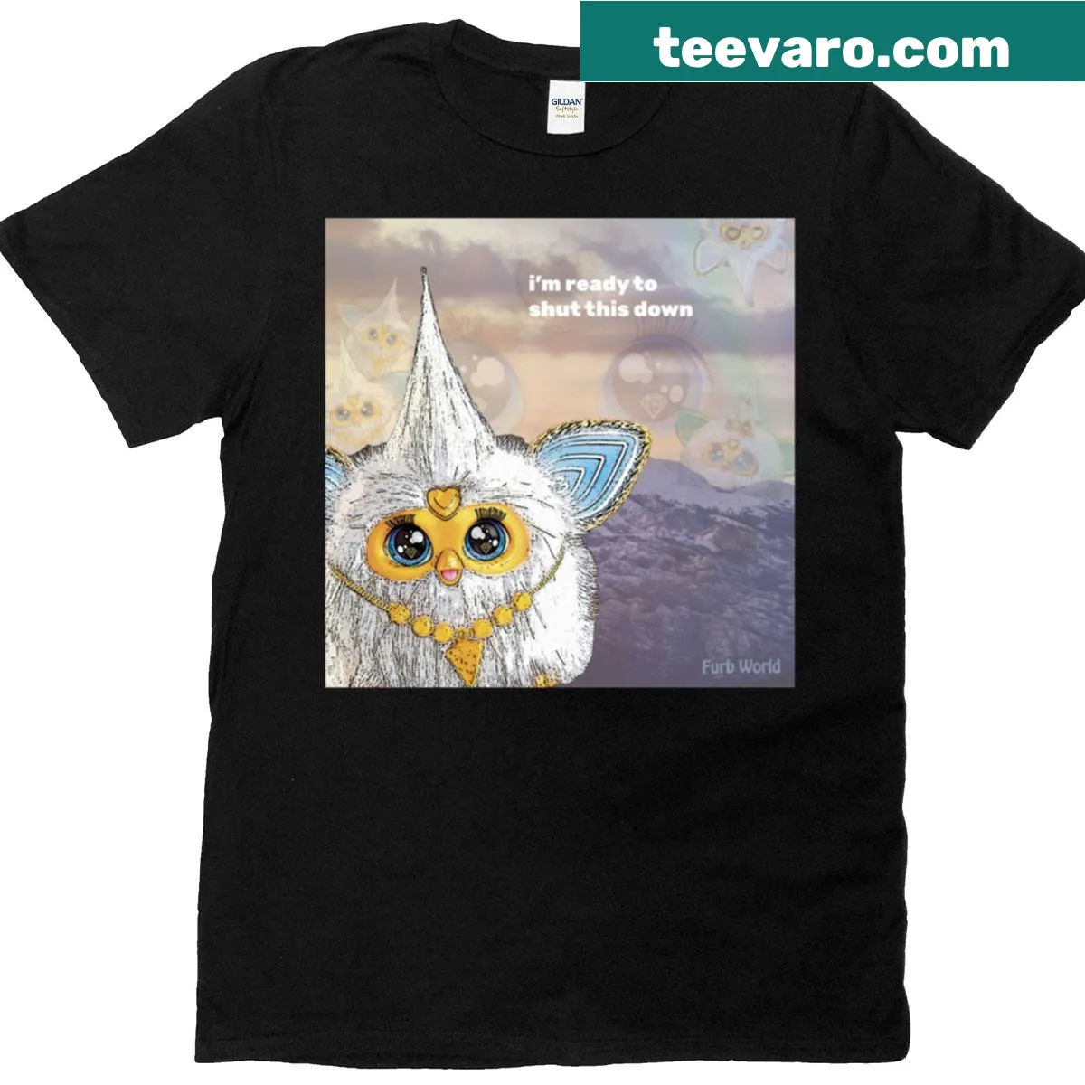 Whimsical T-shirt with a slogan about meditation and glam — on a men's t-shirt