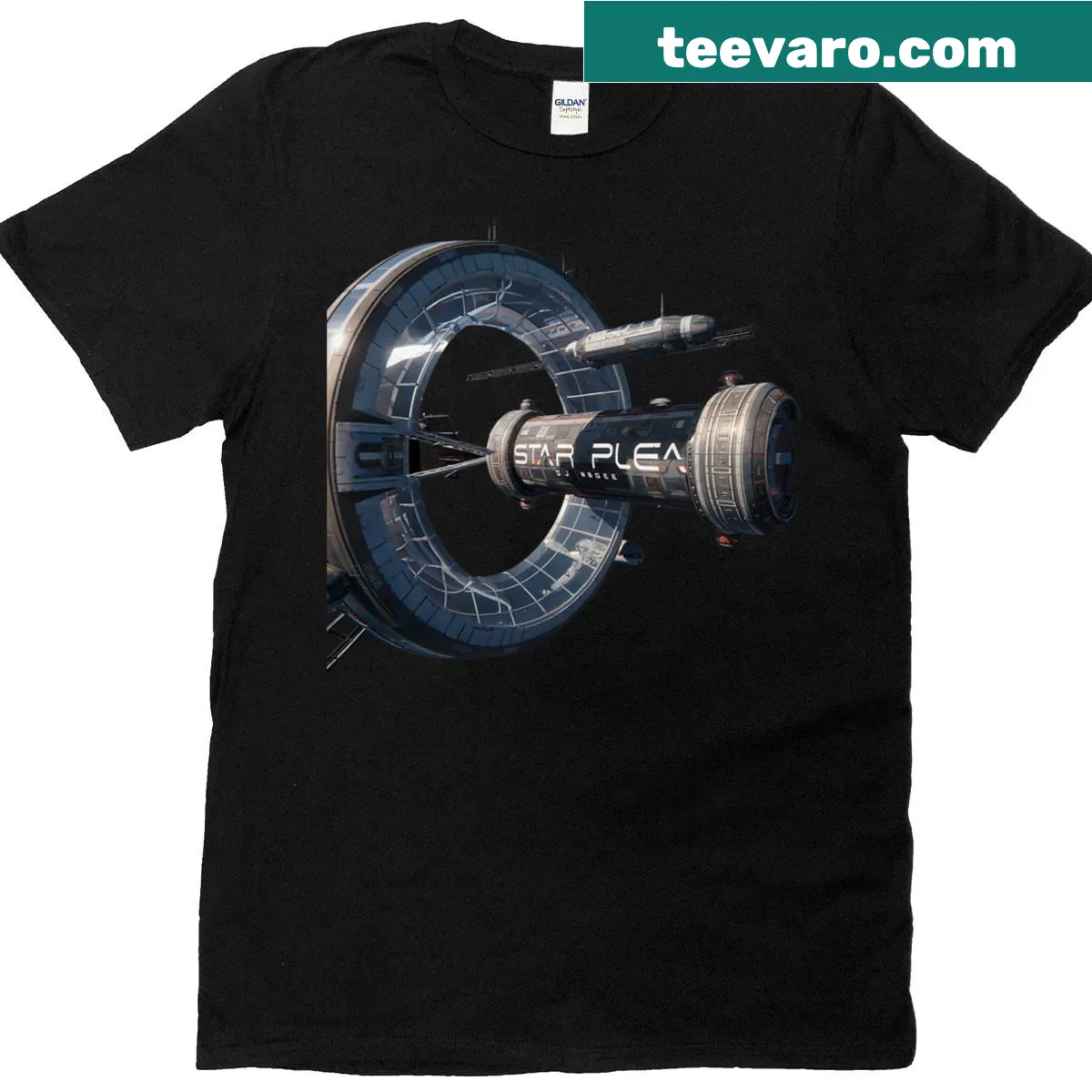 Minimalist silhouette of a space station on a T-shirt — on a men's t-shirt