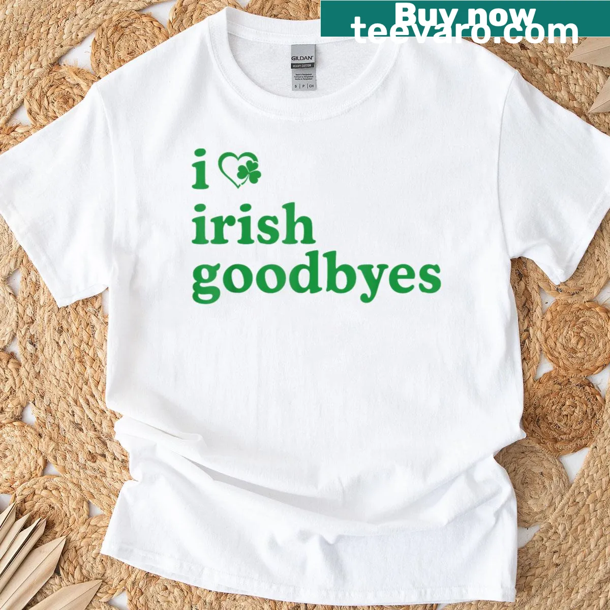 I Love Irish Goodbyes graphic shirt for St. Patrick's Day — on a men's t-shirt