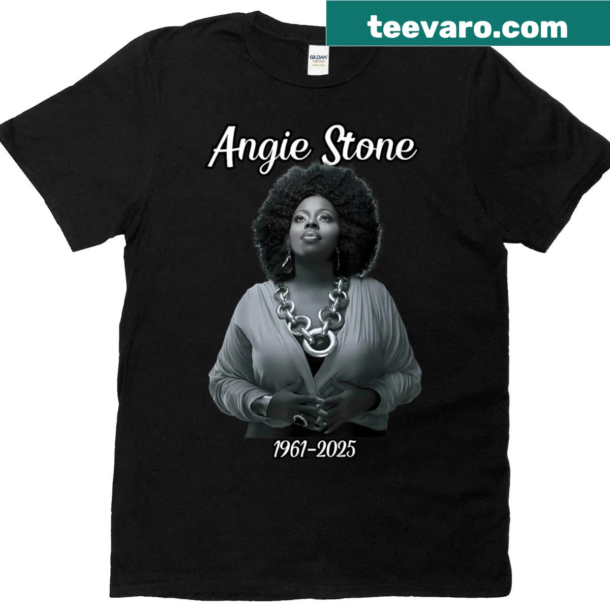 Memorial graphic shirt honoring Angie 1961-2025 — on a men's t-shirt