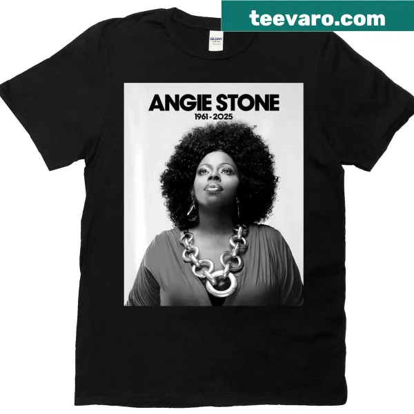 Tribute T-shirt featuring the name Angie and years 1961-2026 in typography
