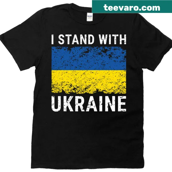 Ukrainian flag with I Stand With Ukraine text t-shirt