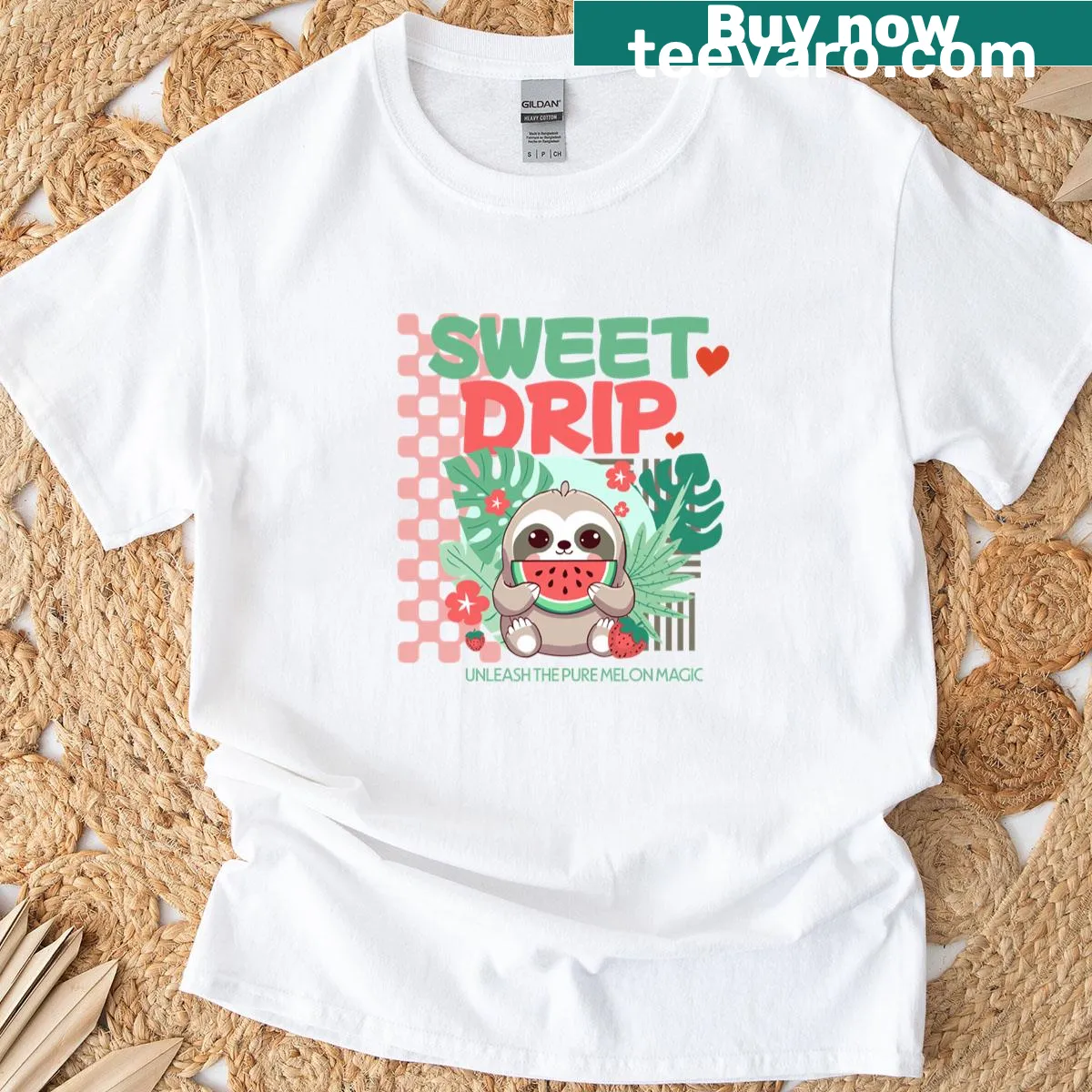 Playful T-shirt with 'Sweet Drip' text in bold typography — on a men's t-shirt
