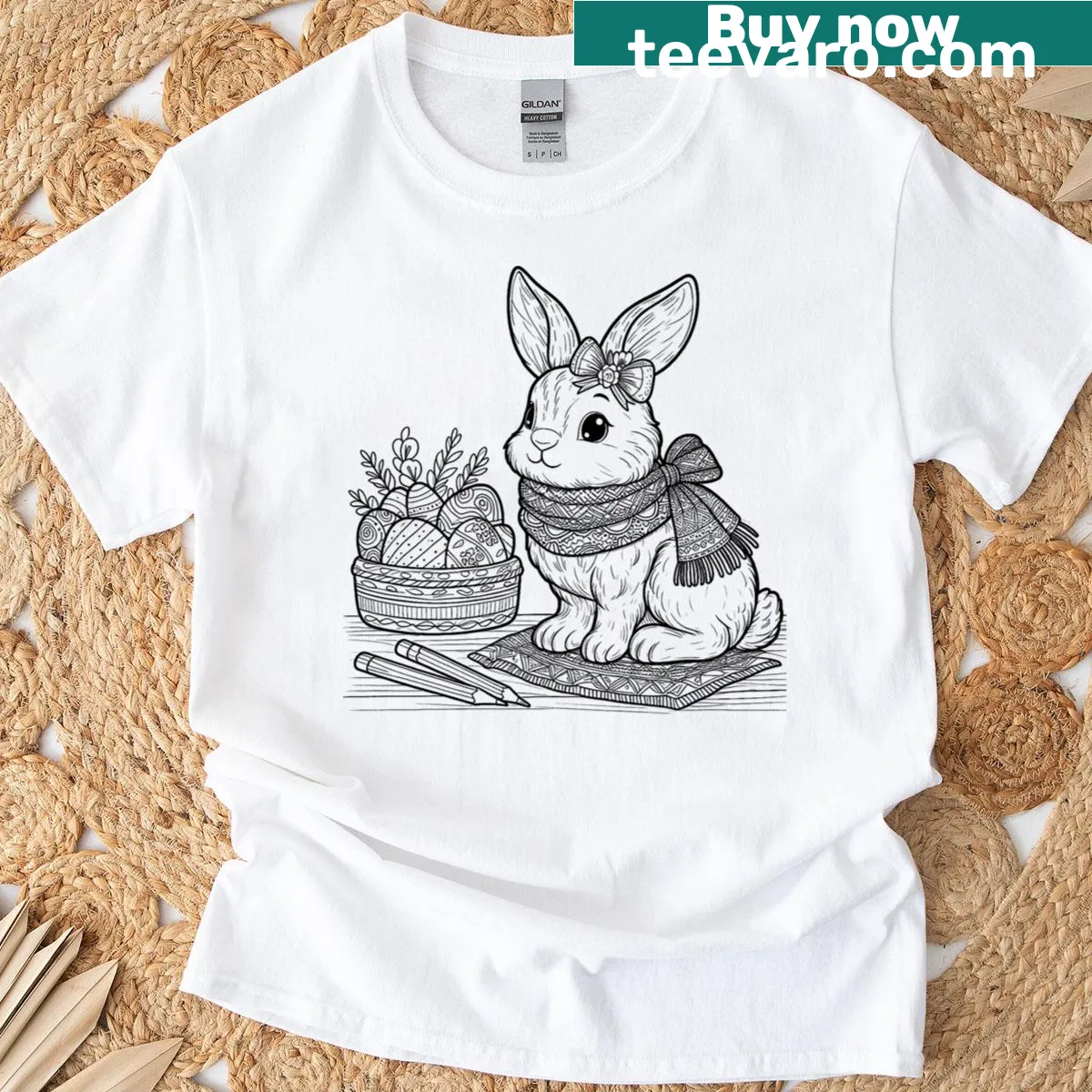 Adorable Easter Bunny T-shirt with festive illustrations — on a men's t-shirt