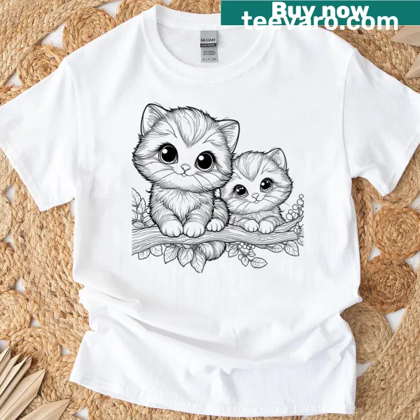 Illustrative T-shirt featuring playful kittens
