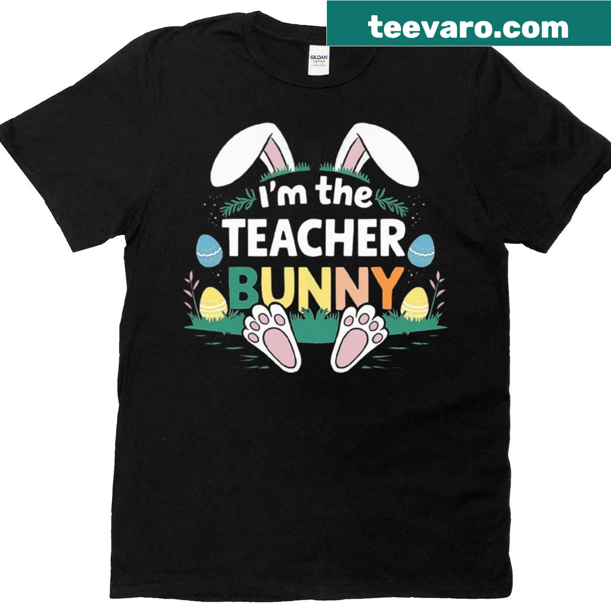 Teacher-themed Easter Bunny T-shirt with festive design — on a men's t-shirt