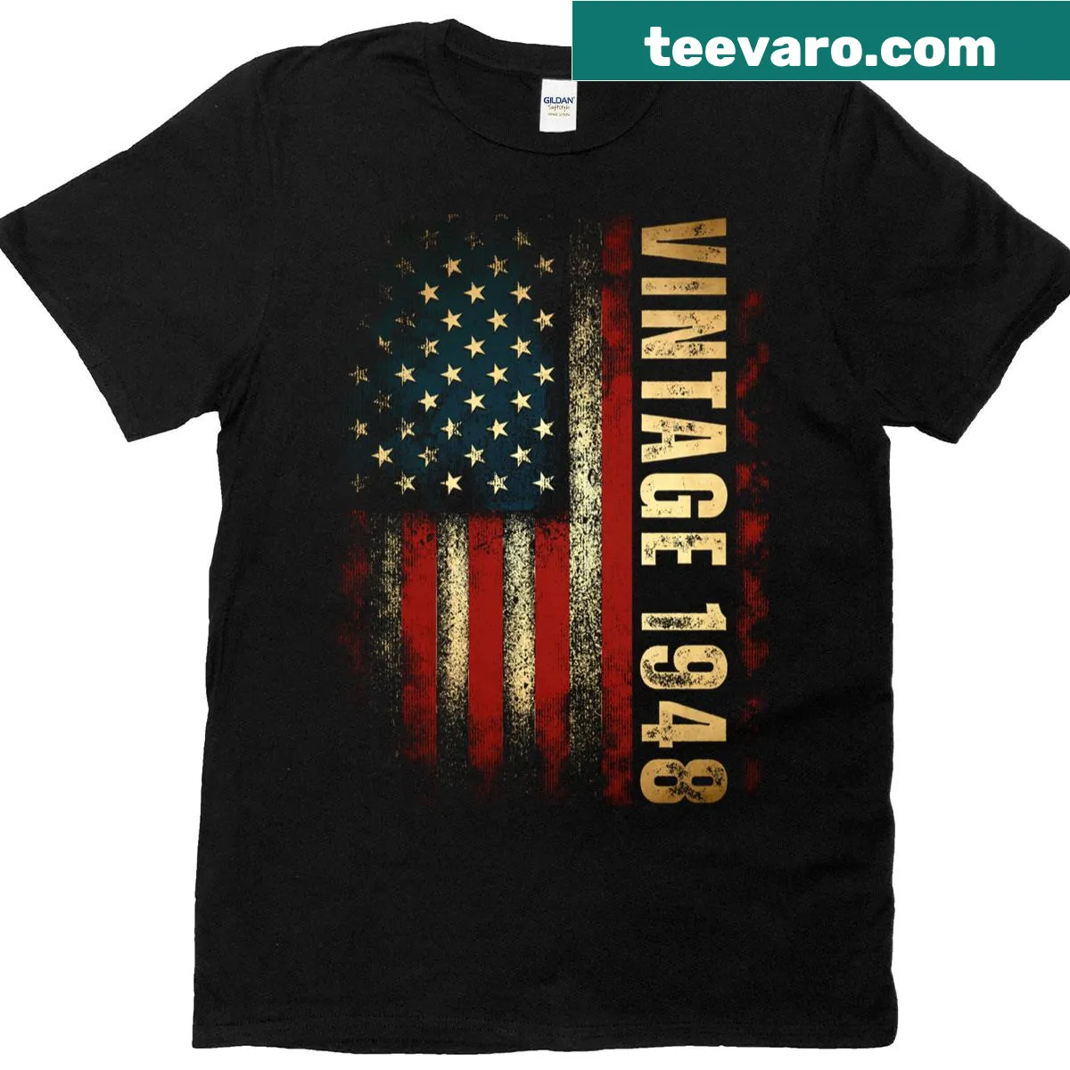 Vintage American flag T-shirt for 77th birthday celebration — on a men's t-shirt