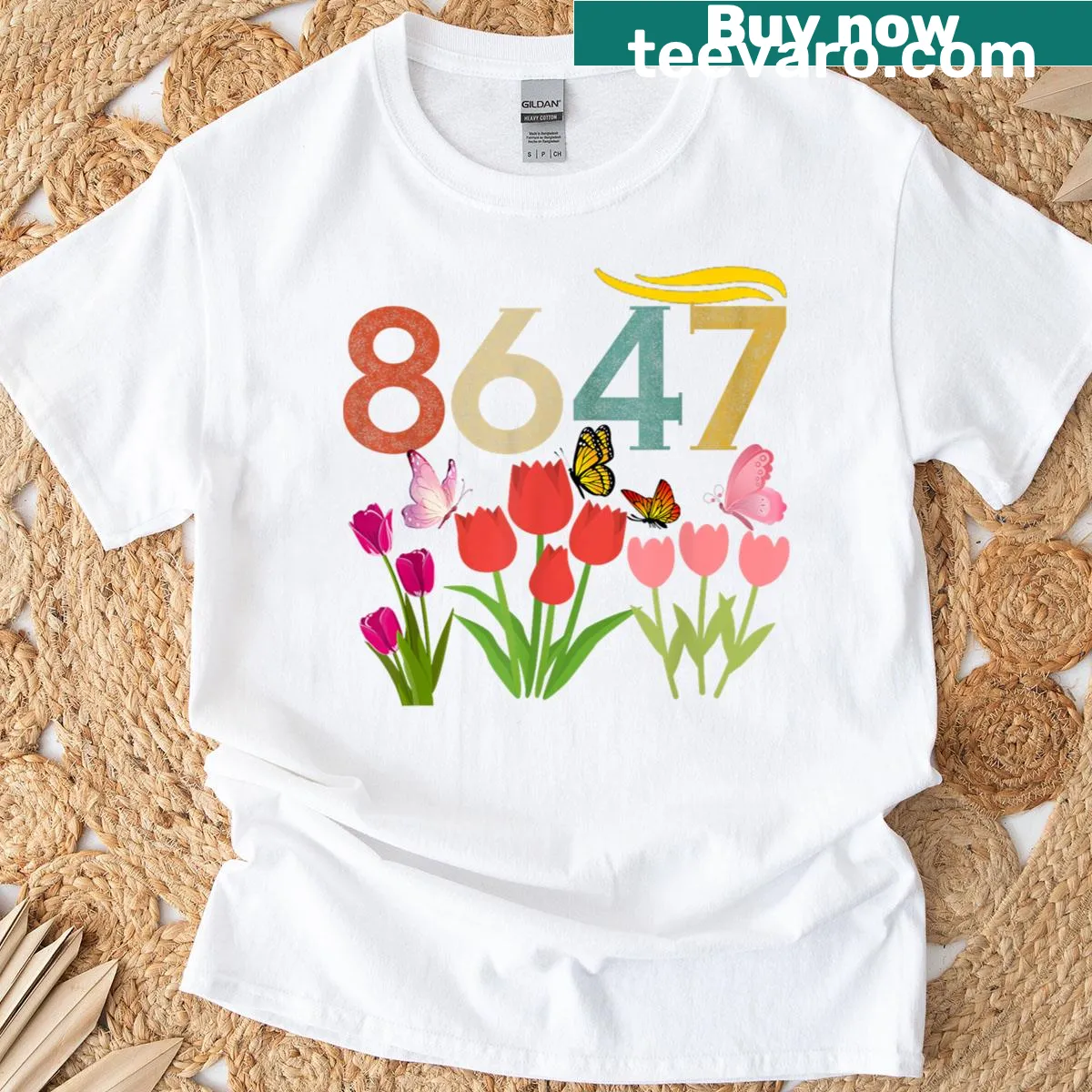 Vintage style Anti Trump T-shirt with flower design and bold text — on a men's t-shirt