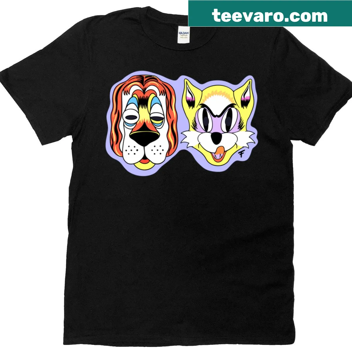 Cute cartoon design of a cat and dog mask on a T-shirt — on a men's t-shirt