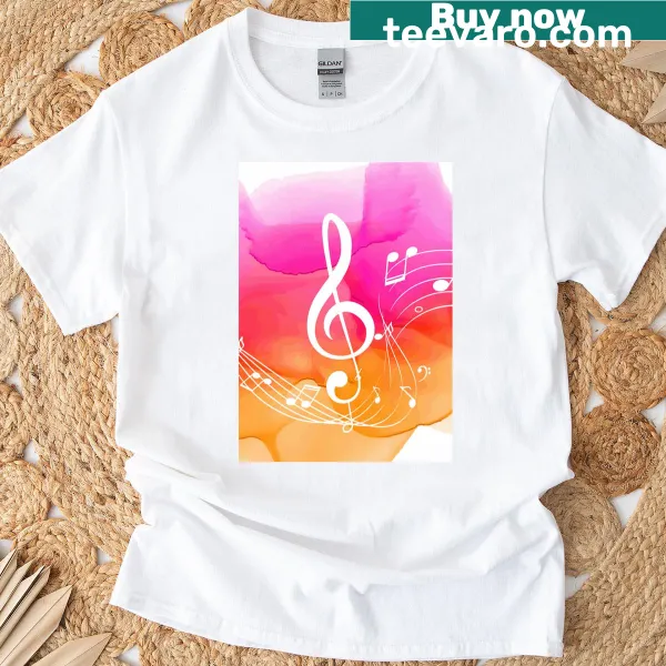 Watercolor musical clef graphic T-shirt featuring a G clef design