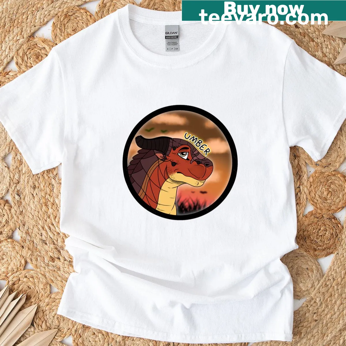 T-shirt with a bold illustration of wings and flames. — on a men's t-shirt