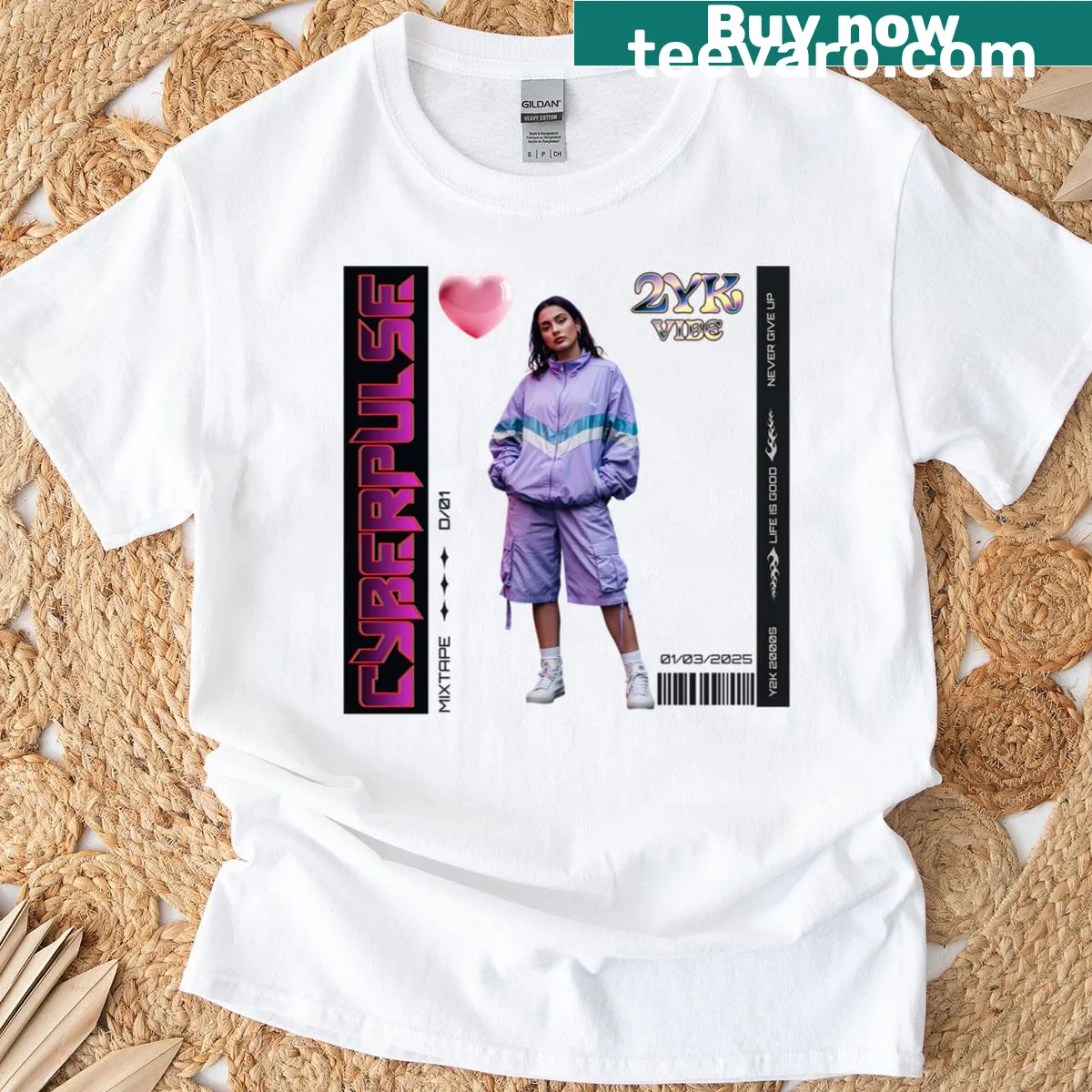Retro Y2K vibes t-shirt with Cyberpulse graphic — on a men's t-shirt