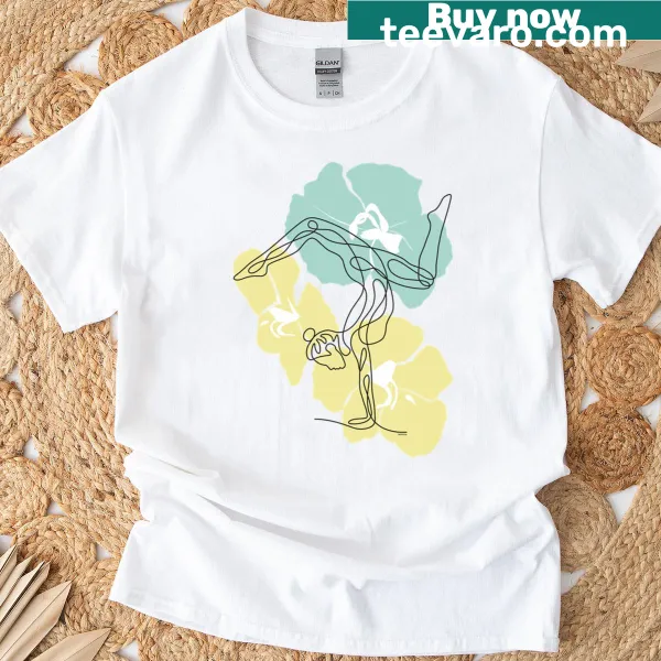 Illustration of a person doing a handstand split pose on a yoga shirt