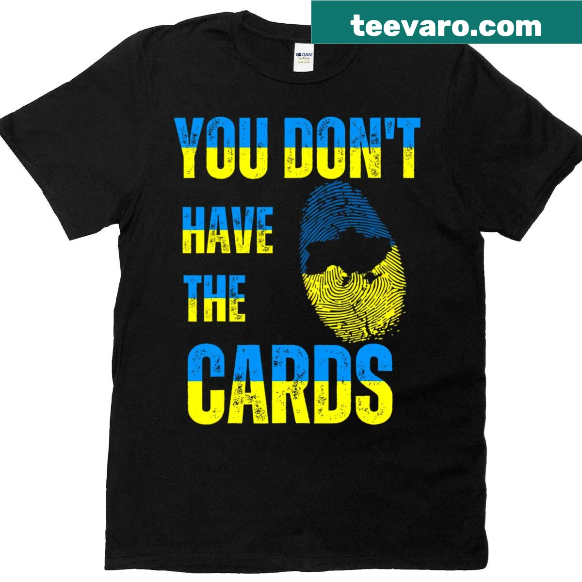 Political t-shirt featuring text and Ukraine flag graphic — on a men's t-shirt