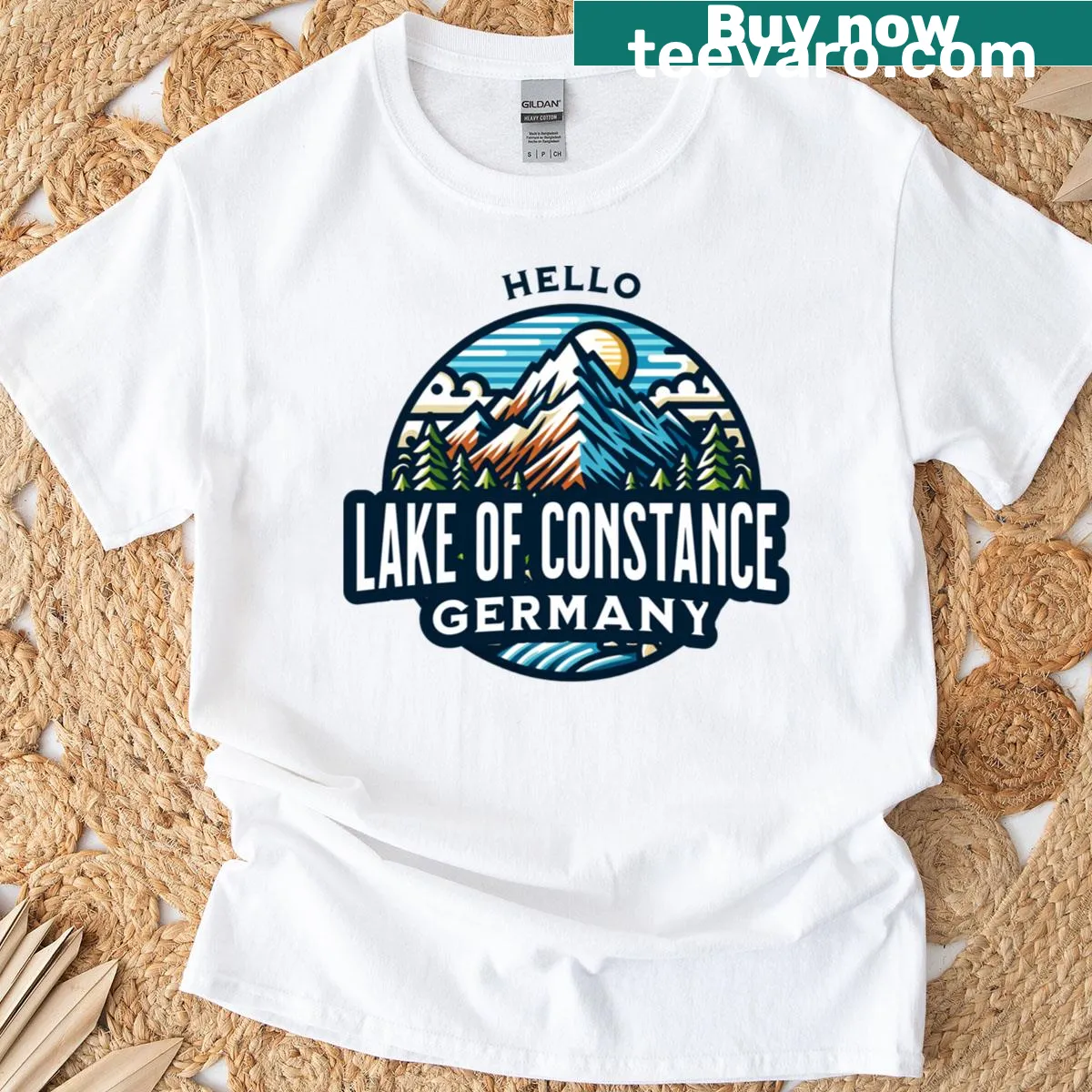 Illustrated T-shirt capturing the beauty of Lake Constance memories — on a men's t-shirt