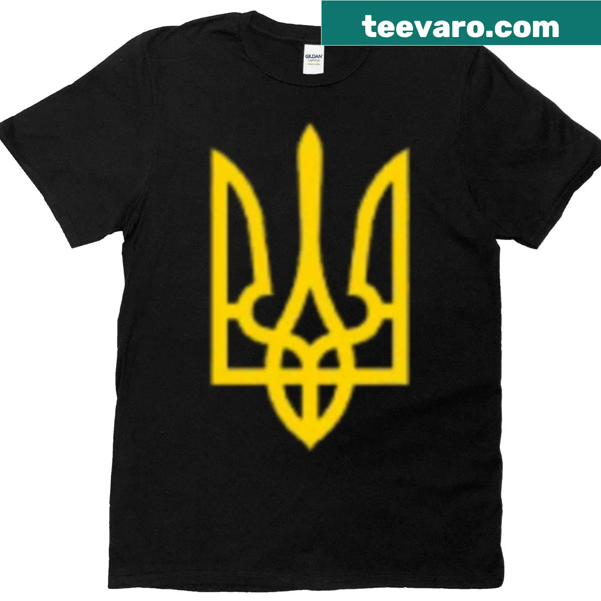 Zelensky t-shirt featuring yellow trident and Ukrainian symbol — on a men's t-shirt