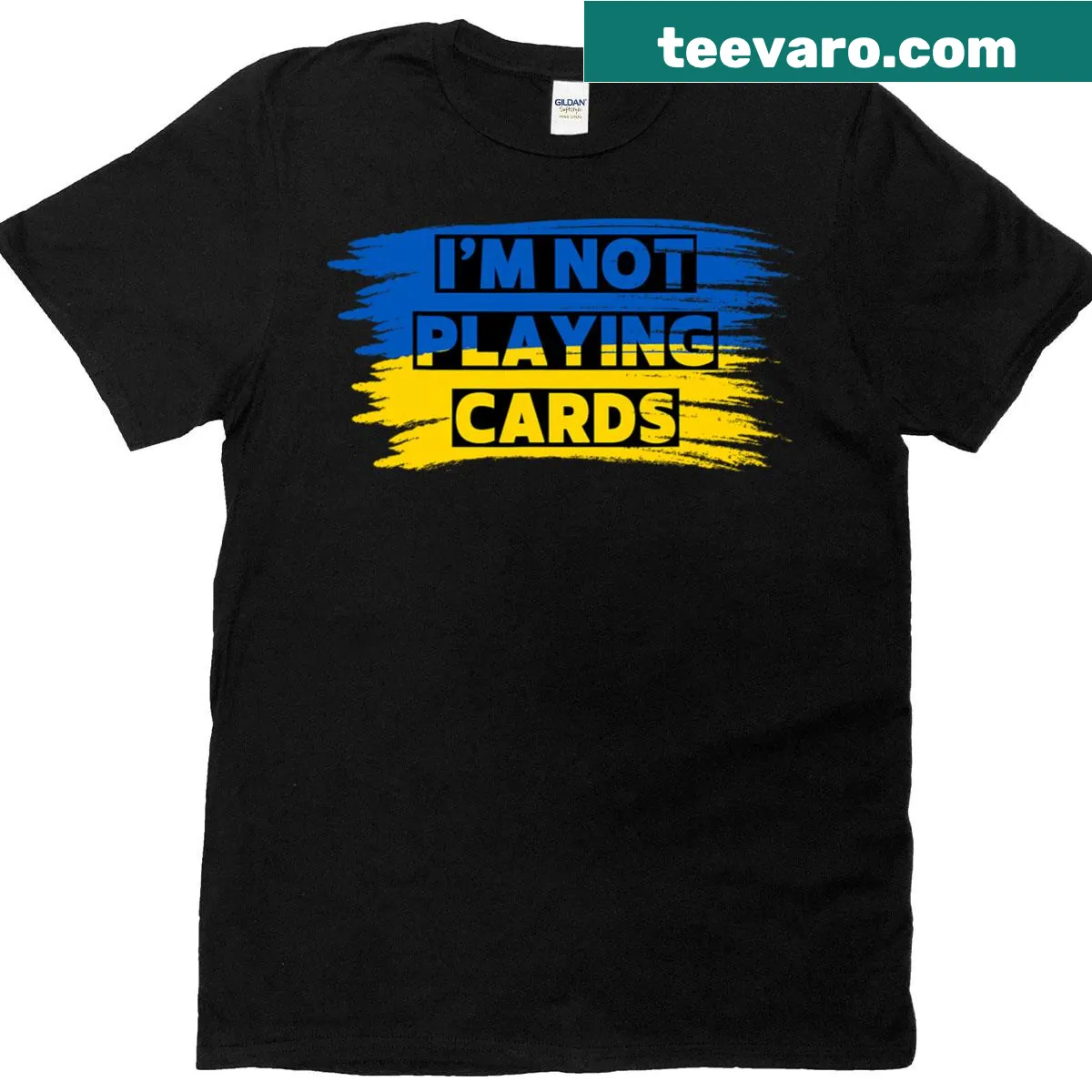 T-shirt with humorous playing card themed graphic about Zelenskyy. — on a men's t-shirt