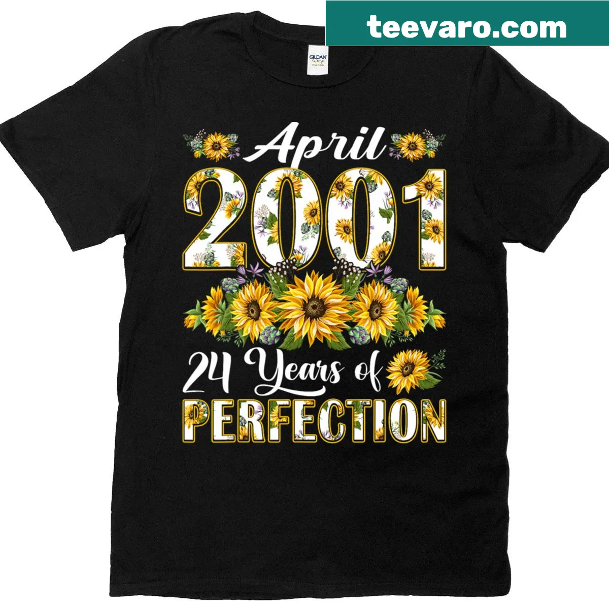 Sunflower design for 24th birthday T-shirt celebrating April 2001 — on a men's t-shirt